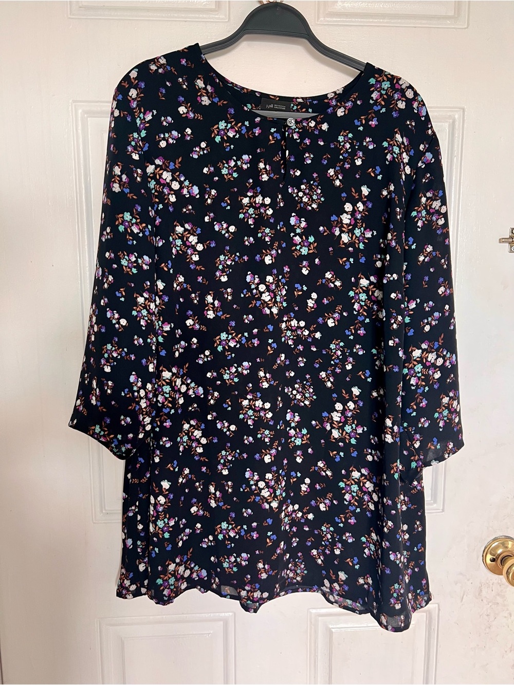 J. Jill | Black Pleated Floral Blouse